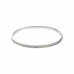 Coeur De Lion Bracelet Rigide Cœur De Lion En Acier Pavé De Cristaux Multicolores, 19cm