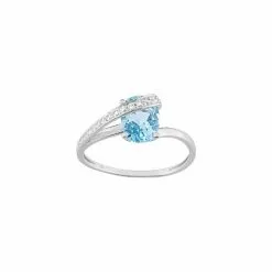 Robbez Masson Bague En Or Blanc, Oxydes De Zirconium Et Topaze Bleue