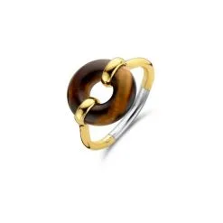 Bague Ti Sento En Argent Plaqué Or Jaune Et œil De Tigre, Taille 56
