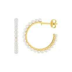 Robbez Masson Boucles D'oreilles Créoles En Plaqué Or Et Perles D'imitation