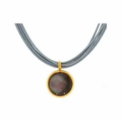 Bellon Collier Sur Cordon Kirkos En Or Jaune Et Nacre Grise