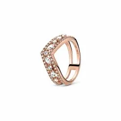 Bague Pandora Wish Chevron Double Marquise Scintillante En Métal Doré Rose Et Oxyde De Zirconium, Taille 54