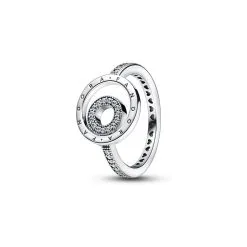 Bague Pandora Signature Pavée Cercles Logo En Argent, Taille 56