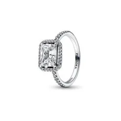 Bague Pandora Timeless Halo Scintillant Rectangulaire En Argent, Taille 52
