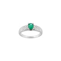 Robbez Masson Bague En Or Blanc, Diamants Et émeraude 0.32ct