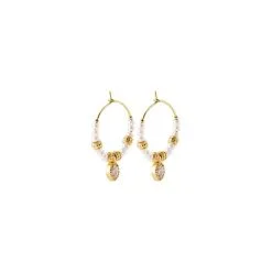 La Coque De Nacre Boucles D'oreilles Créoles En Plaqué Or, Perles D'imitation Et Oxydes De Zirconium