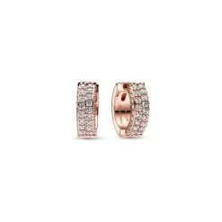 Boucles D'oreilles Créoles Pandora Timeless Double Rang Pavées En Métal Doré Rose
