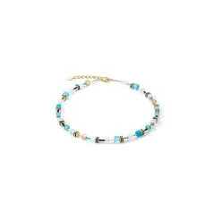 Coeur De Lion Collier Cœur De Lion GeoCUBE En Métal Doré, œil De Tigre, Cristaux, Polaris, Verre Et Strass