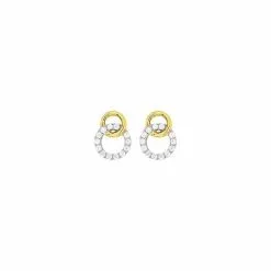 Robbez Masson Boucles D'oreilles En Or Jaune, Or Blanc Et Oxydes De Zirconium