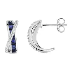 Robbez Masson Boucles D'oreilles Créoles En Or Blanc, Saphirs Et Oxydes De Zirconium