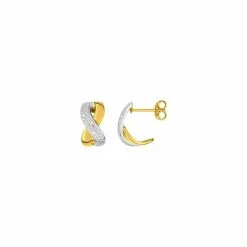 Robbez Masson Boucles D'oreilles Créoles En Or Jaune, Rhodium Et Diamants