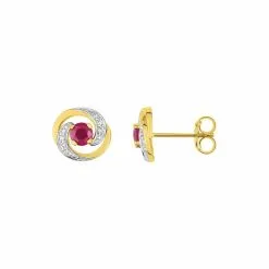 Robbez Masson Boucles D'oreilles En Or Jaune, Or Blanc, Rubis Et Oxydes De Zirconium
