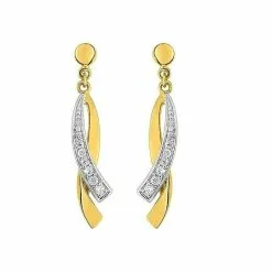 Robbez Masson Boucles D'oreilles Pendantes En Or Jaune, Or Blanc Et Oxydes De Zirconium