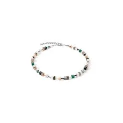 Coeur De Lion Collier Cœur De Lion GeoCUBE En Métal Doré Rose, œil De Tigre, Hématite, Cristaux, Strass Et Verre