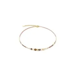 Coeur De Lion Collier Cœur De Lion En Métal Doré Et Cristaux, œil De Tigre, Nacre, Agate Et Hématite