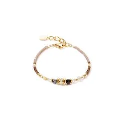 Coeur De Lion Bracelet Cœur De Lion En Métal Doré Et Cristaux, œil De Tigre, Nacre, Agate Et Hématite