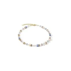 Coeur De Lion Collier Cœur De Lion GeoCUBE En Métal Doré, Aventurines, Cristal De Roche, Cristaux Et Strass