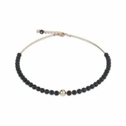 Collier Coeur De Lion En Cristaux En Pavé, Onyx Et Métal Doré Rose