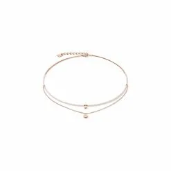 Coeur De Lion Collier Cœur De Lion En Métal Doré Rose Et Cristaux Et Verres Taillés