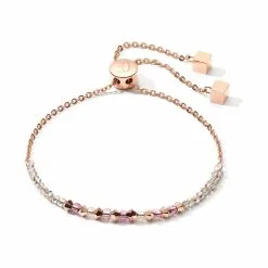 Coeur De Lion Bracelet Cœur De Lion En Métal Doré Rose, Cristaux Et Perles Rocailles En Verre