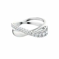 Bague Swarovski Twist En Métal Rhodié Et Cristaux Swarovski, Taille 58