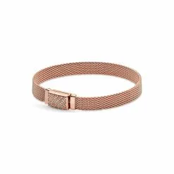 Bracelet Pandora Reflexions Fermoir Long Pavé En Métal Doré Rose Et Oxyde De Zirconium, 18 Cm