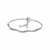 Bracelet Pandora Coulissant Vagues Bleu En Argent Et Cristaux, Taille 23cm