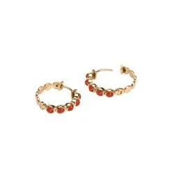 Boucles D'oreilles Créoles Ana & Cha Mimi En Plaqué Or Jaune Et Agate Rouge