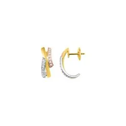 Robbez Masson Boucles D'oreilles Créoles En Or Jaune, Or Rose Et Or Blanc Et Diamants, 0.20ct