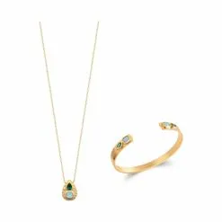 La Coque De Nacre Collier En Plaqué Or Et Pierre Véritable, 45cm