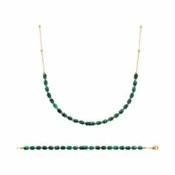 La Coque De Nacre Collier En Plaqué Or Et Jaspe Vert, 45cm
