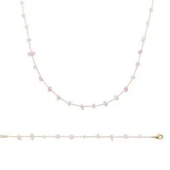 La Coque De Nacre Collier En Plaqué Or Et Quartz Rose, 45cm