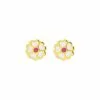 Robbez Masson Boucles D'oreilles Fleurs En Or Jaune Et Laque