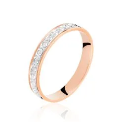 Histoire D'Or Alliance Fantaisie Diamantee Ruban Plat Or Bicolore