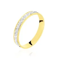 Histoire D'Or Alliance Fantaisie Diamantee Ruban Plat Or Bicolore