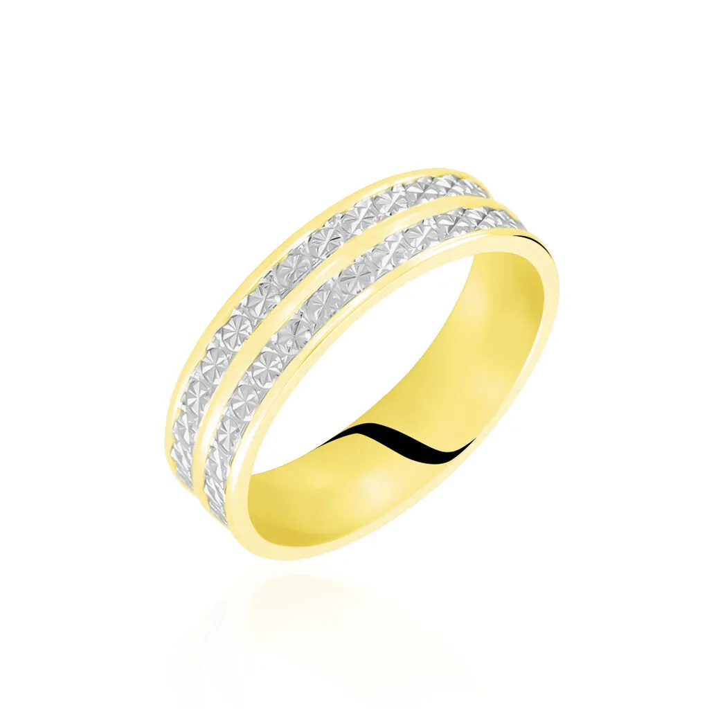 Histoire D'Or Alliance Clarisse 2 Rangs Diamantee Ruban Plat Or Bicolore