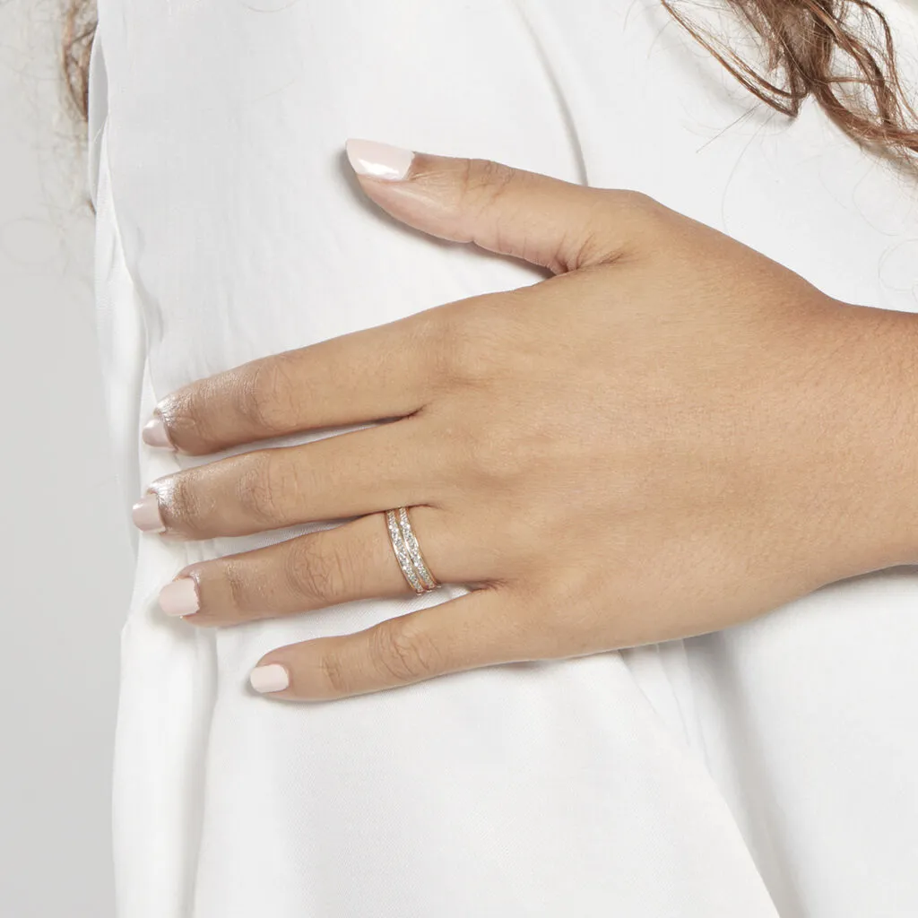 Histoire D'Or Alliance Clarisse 2 Rangs Diamantee Ruban Plat Or Bicolore – Image 5