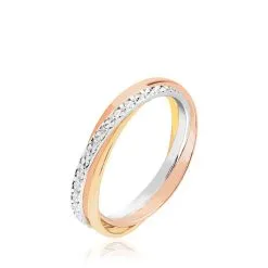 Histoire D'Or Alliance Entrelacee Diamantee Ruban Plat Or Tricolore