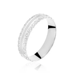 Histoire D'Or Alliance June 2 Rangs Diamantee Ruban Plat Or Blanc