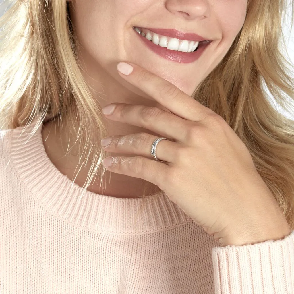 Histoire D'Or Alliance June 2 Rangs Diamantee Ruban Plat Or Blanc – Image 5