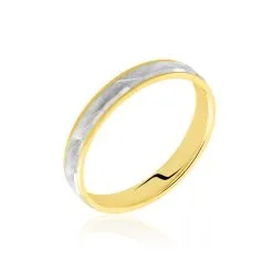 Histoire D'Or Alliance Mat Striee Ruban Plat Or Bicolore