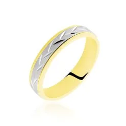 Histoire D'Or Alliance Effet Epi Mat Ruban Plat Or Bicolore