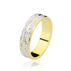 Histoire D'Or Alliance Grain De Folie Diamantee Ruban Plat Or Bicolore