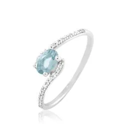 Histoire D'Or Bague Loriane Or Blanc Aigue Marine Et Oxyde De Zirconium