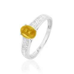 Histoire D'Or Bague Crista Or Blanc Citrine Et Diamant