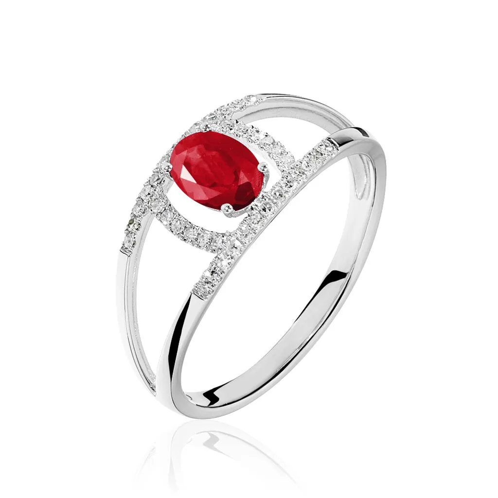 Histoire D'Or Bague Or Blanc Rubis Et Diamant