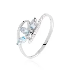 Histoire D'Or Bague Petale Or Blanc Topaze Et Oxyde De Zirconium