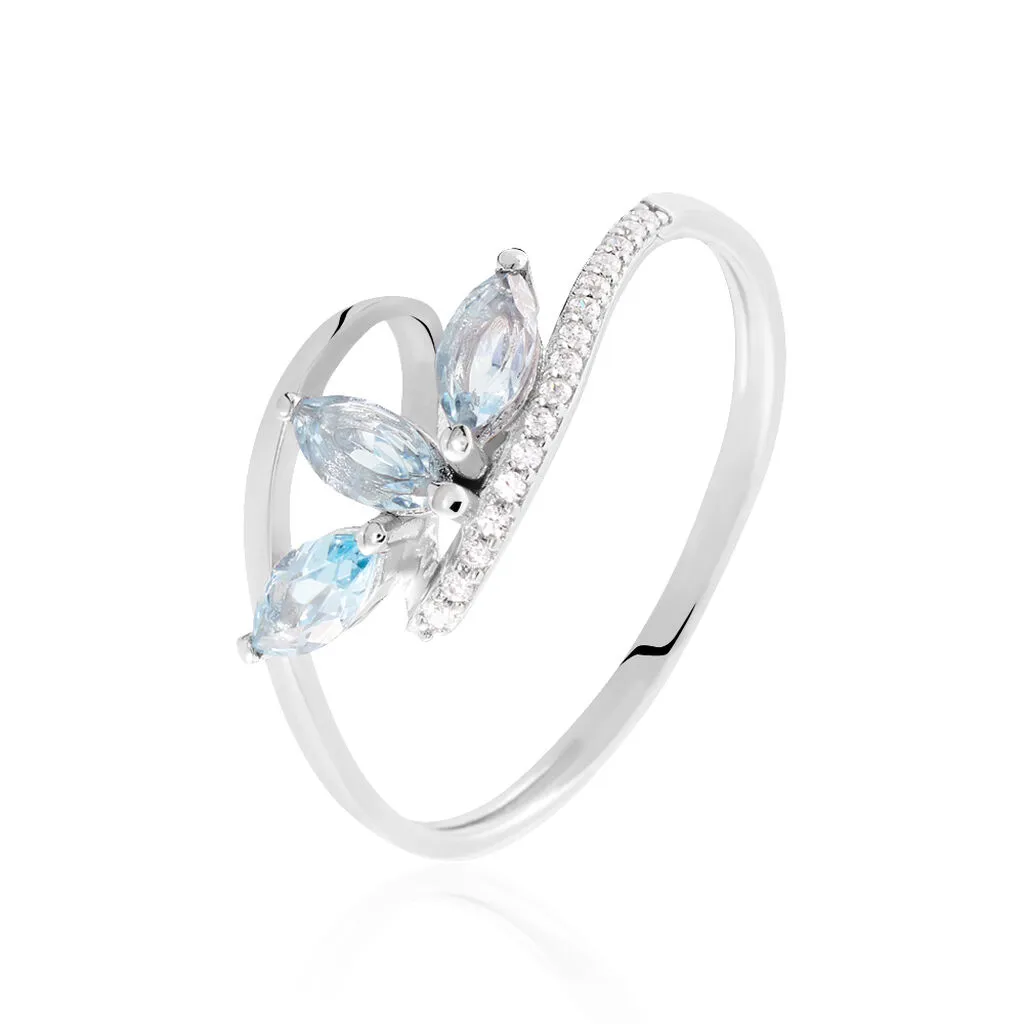 Histoire D'Or Bague Petale Or Blanc Topaze Et Oxyde De Zirconium