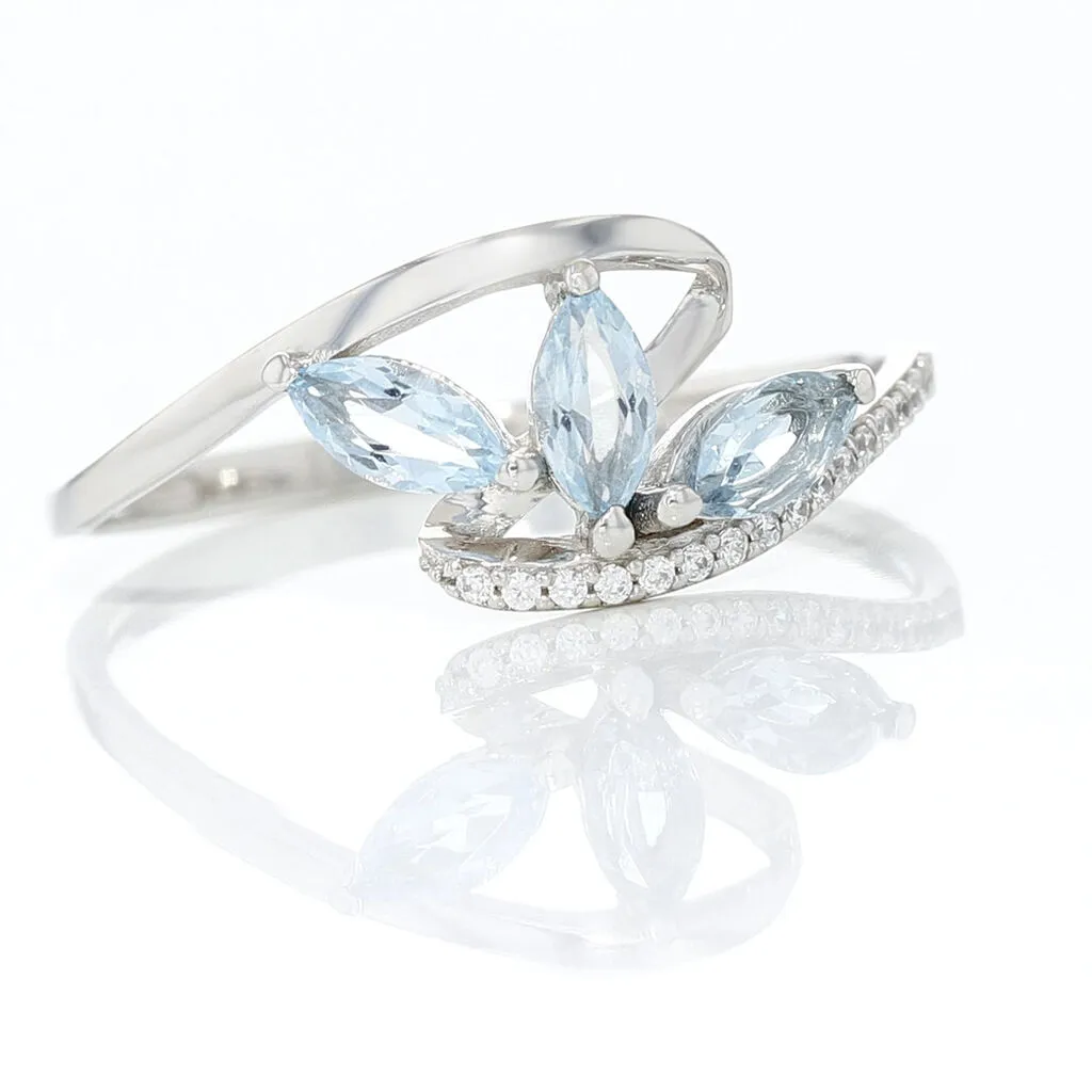 Histoire D'Or Bague Petale Or Blanc Topaze Et Oxyde De Zirconium – Image 4