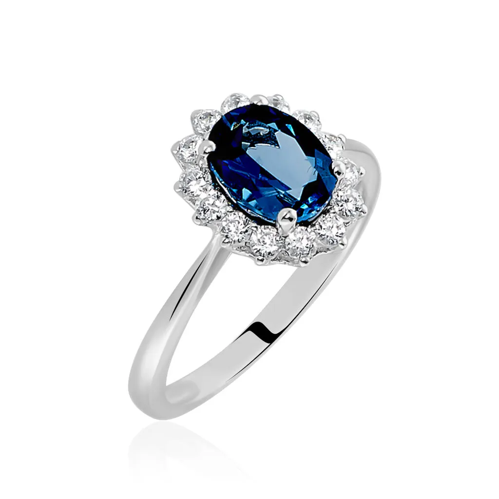 Histoire D'Or Bague Or Blanc Quintilla Topaze London Blue Et Oxydes